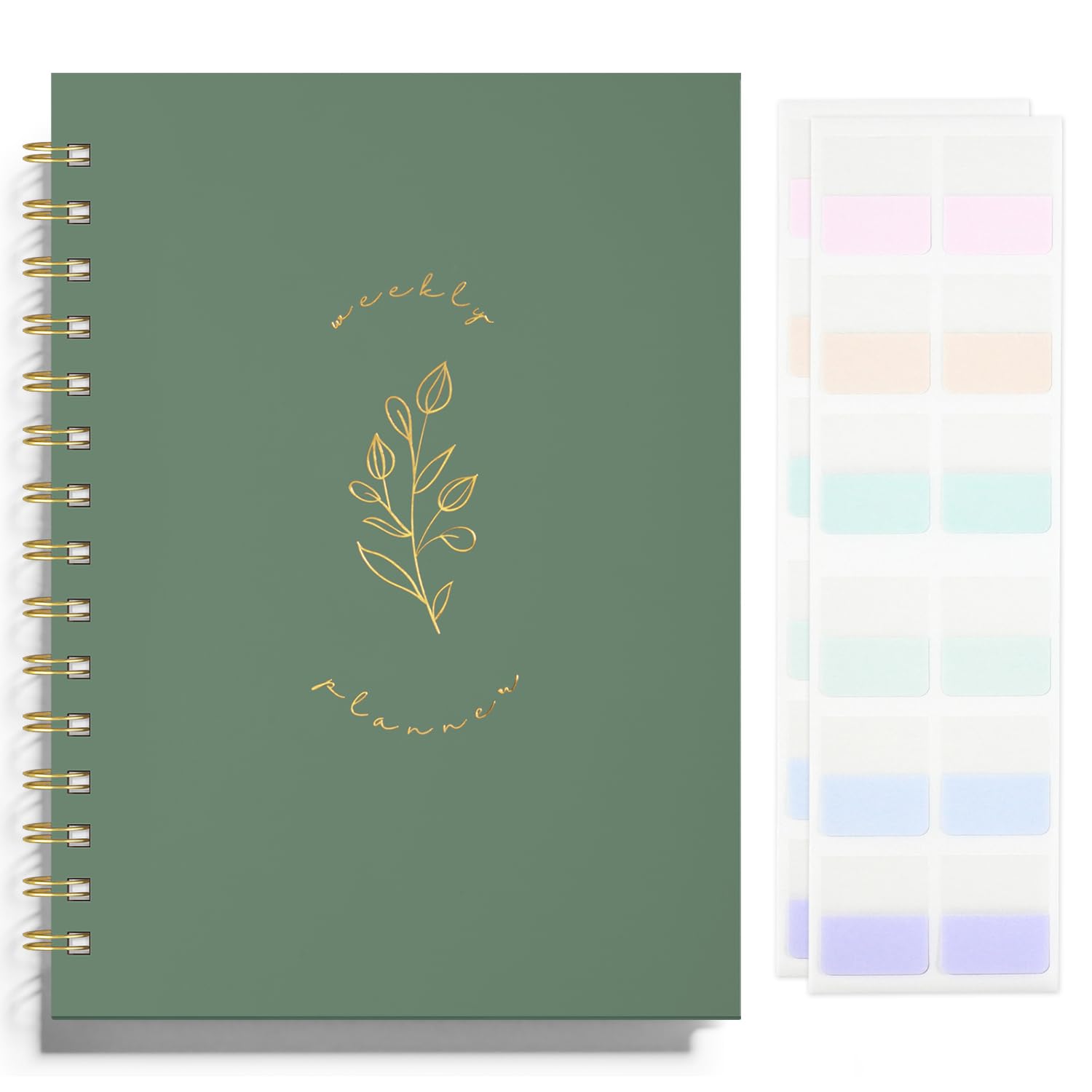 Undated Weekly and Monthly Planner Spiral Bound- Weekly Goals Notebook, Daily Planner, To Do List, Habit Tracker, Hardcover, Aesthetic, Stylish School or Office Supplies (8 x 6 Inch, Green)
