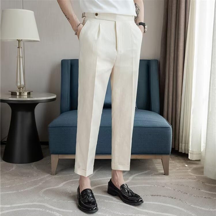 Men’s Cotton Linen Dress Pants Summer Casual Gurkha Suit Trouser Lightweight Retro Business Suit Pants Long for Men2
