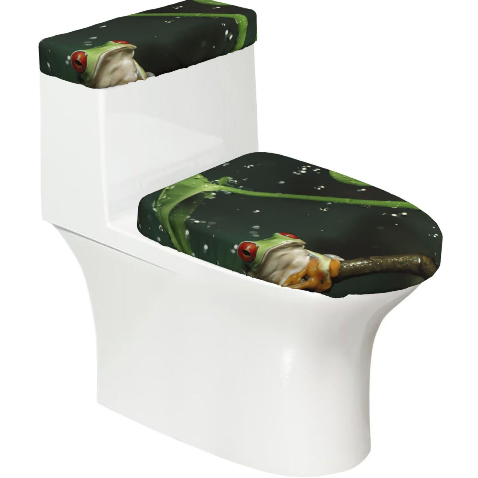 Peace Tree Frog Print Bathroom Decor Toilet Lid Cover And Tank Covers, Restroom Accessories Fits Most Round