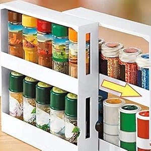 Spice Rack Organizer, 2 Tier Pull Out Spice Rack Cabinet Organization Slide Out Racks Seasoning Storage Sliding Organizer for Cabinet Counter Kitchen (28x28x10.5cm/11.02×11.02×4.13in)