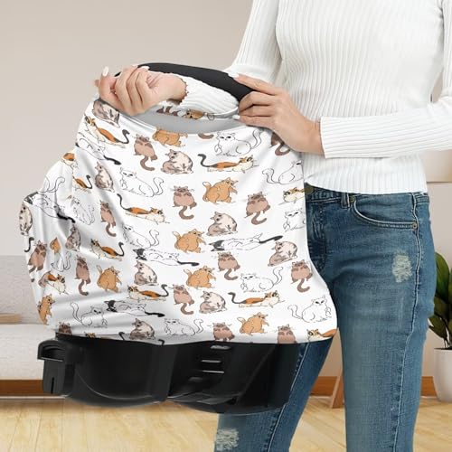 Image of Cute Cat Multi-Use Car Seat Canopy Cover Dust Cover Reusable Soft Infant Stroller Cover Lightweight Breastfeeding Shawl Wind-Protected Stroller Canopy Covers