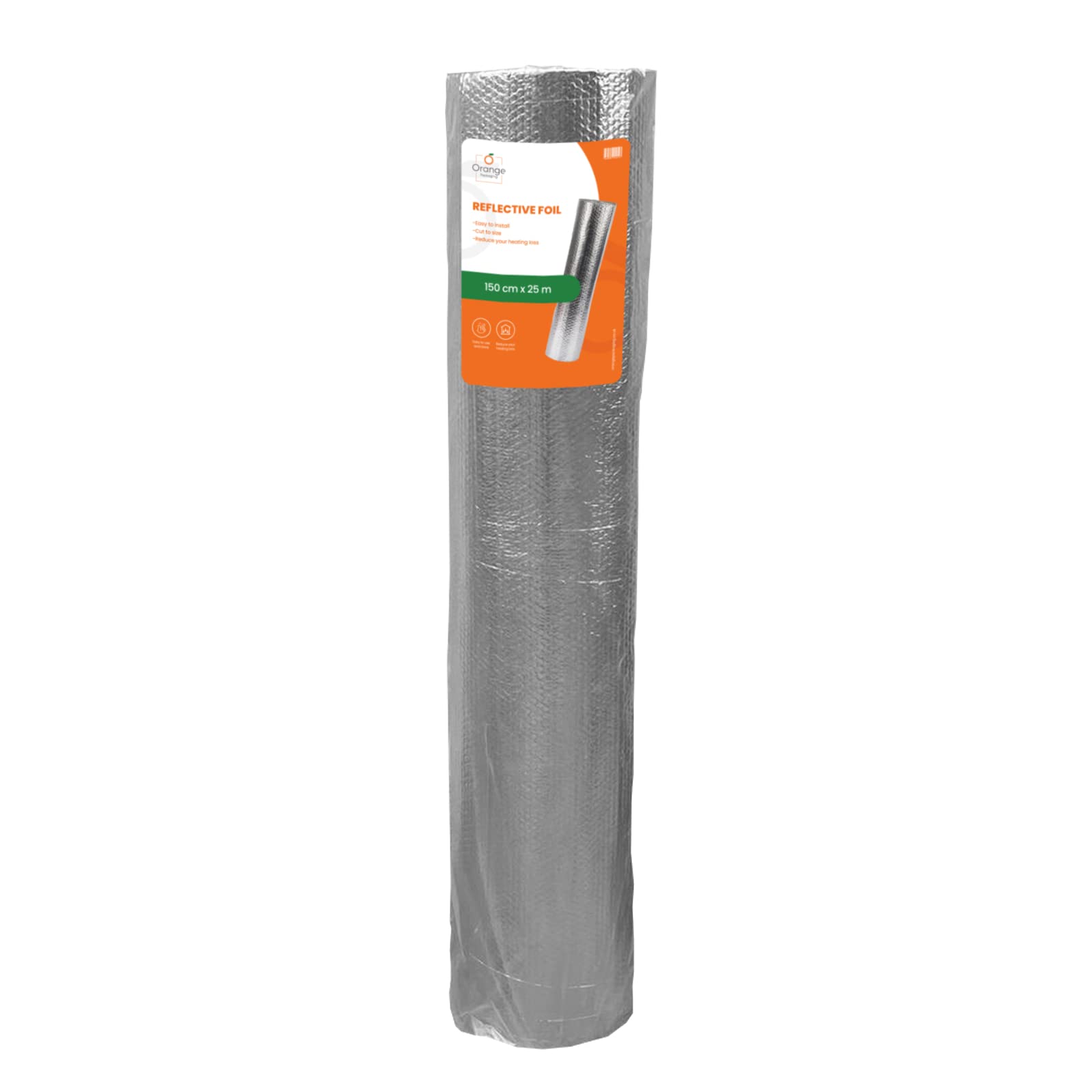 Orange packaging 150 cm x 25m Multi Purpose Insulation Roll, Heat Reflective Bubble Foil Roll Reflectors for Loft Insulation, Van DIY Projects at Home Office, Roof, Radiator, Garage, Grey — image 1