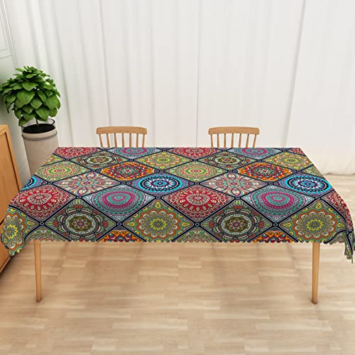 Defouliao Boho Tablecloth Moroccan Tiles Pathwork Bohemian Mandala Table Cloth Rectangle For 60X84In,Ethnic Asbstract Floral Dining Table Cover For Party Decor Camping Outdoor,Wipeable Reuable #TOP1