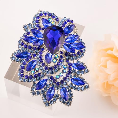 Image of LAXPICOL Big Large Women's Vintage Austrian Crystal Elegant Flower Teardrop Brooch Gold Tone