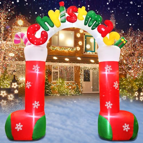 KOOY Giant 10 FT Christmas Inflatables Archway Outdoor Decorations, Merry Christmas Arch Blow Up Yard Decorations,Xmas Decoration for Holiday Front Yard Lawn Garden Winder Decor Christmas Decoration