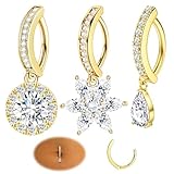 Eniyou 3 Piezas Piercing Ombligo Oro Piercing Ombligo Dorado Varios Estilos Disponibles Resistente Resistente La Oxidación Y La Decoloración Cómodo De Llevar Materiales De Impermeable Fácil Usar