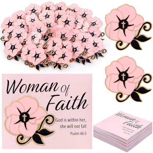 Hoteam Christian Pins for Woman of Faith Pins with Cards Flower Enamel Brooch Gift God Is Within Her She Will Not Fall