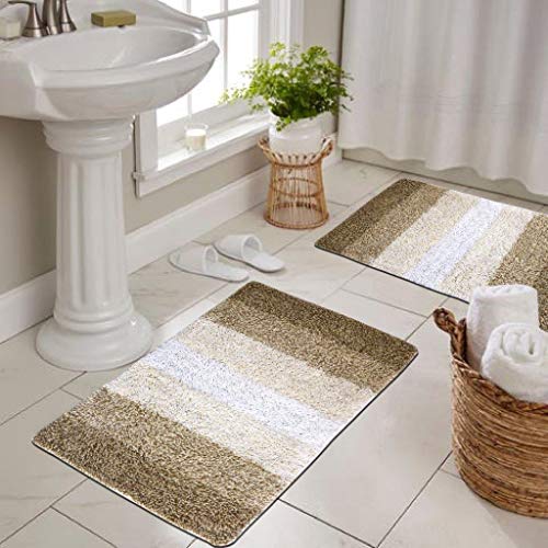 Image of THE HOME TALK Cotton Stripes Bathmats | Water Absorbent Runners | Floor Mats /Rugs for Kitchen, Bathroom| Ultra Soft Mats | Non-Slip | Pack of 2 | 40 x 60 cm | Beige