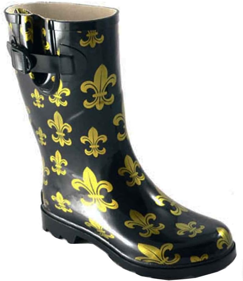 Corky's Cloud Black and Gold Fleur De Lis Rain Boot,10 B(M) US,Multicoloured