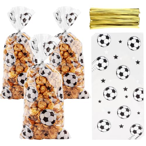 Cxryrzhe Zellophanbeutel für Leckereien, 50 Stück, schwarz-weiß, Fußball-Zellophanbeutel,...