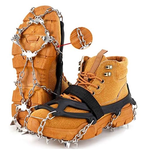 LYTOPTOP Ice Cleats Crampons Traction Grippers for Boots & Shoes, Men Women Ice Grips with 19 Stainless Steel Spikes and Stretchy Silicone for Mountaineering, Fishing, Hiking Walking, Climbing(Medium)