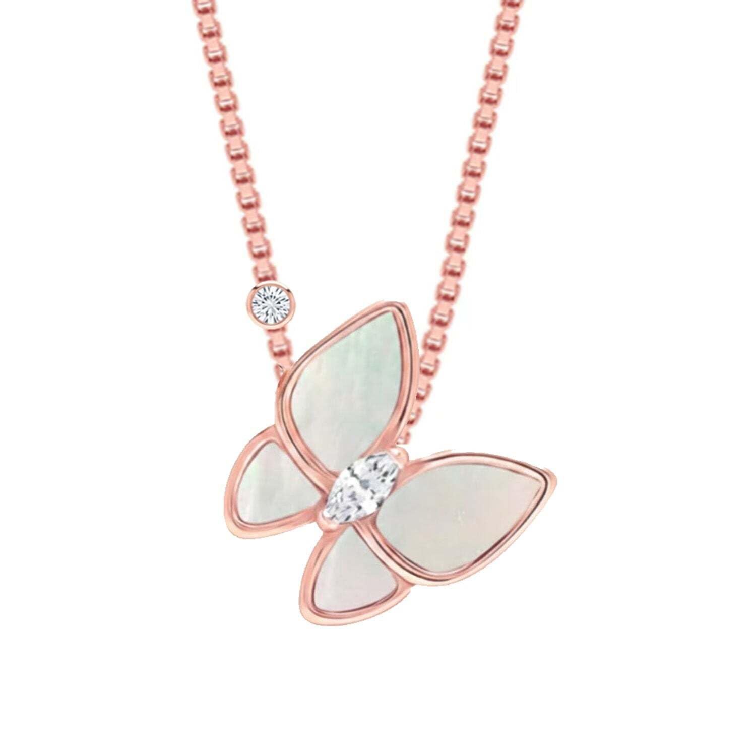 Bibei Collana da donna con ciondolo a farfalla e zirconi cubici in oro rosa e argento sterling 925 BICLL035