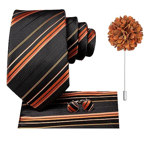 Image of Hi-Tie Men's Silk Ties Formal Woven Classic Necktie Pocket Square Cufflinks Lapel Pin Set Wedding Business