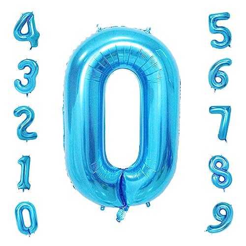 Image of Blue 0 Number Balloon, 40 Inch, Premium Mylar, Reusable, for Birthday Party Decoration