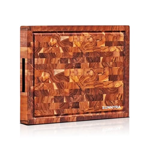 Tabla de Cortar SUUNYRA de Teca, 41,9 x 30,5 cm – Tabla de Madera de Grano Terminal Grande con Ranura para Jugos y Mango, Tabla de Picar Gruesa para Cocina, Carne y Charcutería miniatura 1
