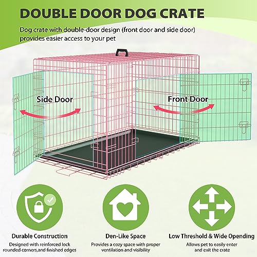 Image of BestPet | Dog Crate | 42 inch | Pink | Foldable Metal Kennel with Double Doors