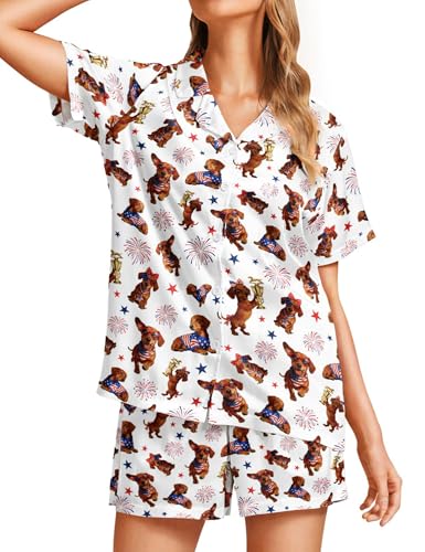 Image of Women's Pajama Sets Funny Pajamas for Women Set Comfortable 2 Piece Button Down Tops & Shorts Sleepwear Short Sleeve