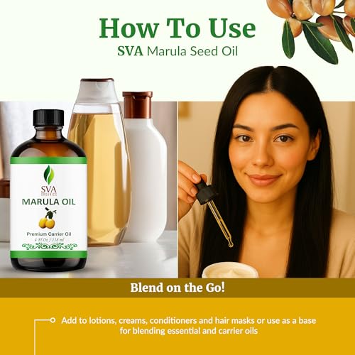 Image of SVA Organic Marula Seed Carrier Oil with Dropper, 4 Fl Oz (118 ml) | Marula Oil for Face Care, Facial Oil, Skin Care, Hair Care, Body Oil, Body Massage, Personal Care & DIY Beauty Blends