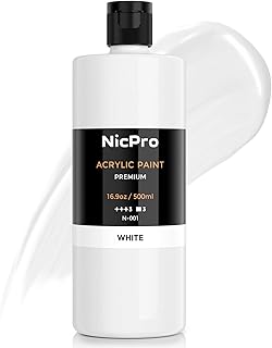 Nicpro White Large Acrylic Paint (16.9 oz, 500 ml), Rich Pigments, Non T...