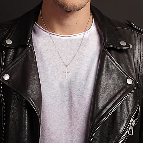 Ursteel 925 Sterling Silver Cross Pendant Cross Necklace for Men, Mens Cross Necklace 18K Gold/Silver/Black Box Chain Necklace for Men Women Girls 16 18 20 22 24 30 Inch Cross Necklace2