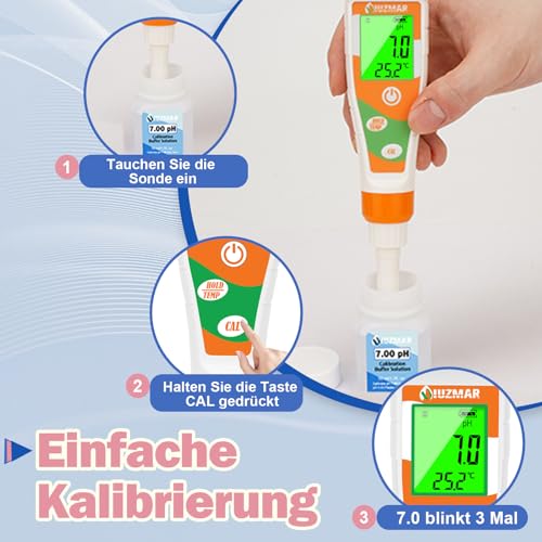 pH Kalibrierlösung Set 7.00/4.00/10.01, je 50 ml, mit Aufbewahrungslösung pH Elektrode 2 Flaschen mit je 10 ml, pH Kalibrierung Spufferlösung und pH Elektrolyt Lösung für pH Messgerät