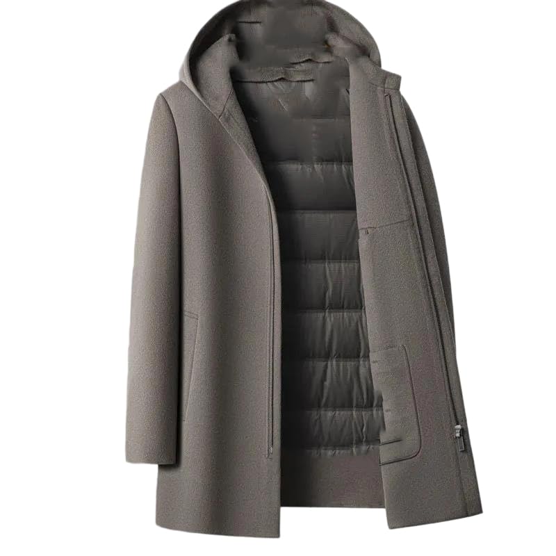 Womens Solid Color Cashmere Hooded Trench Coat Thickened Long Winter Pea Coat