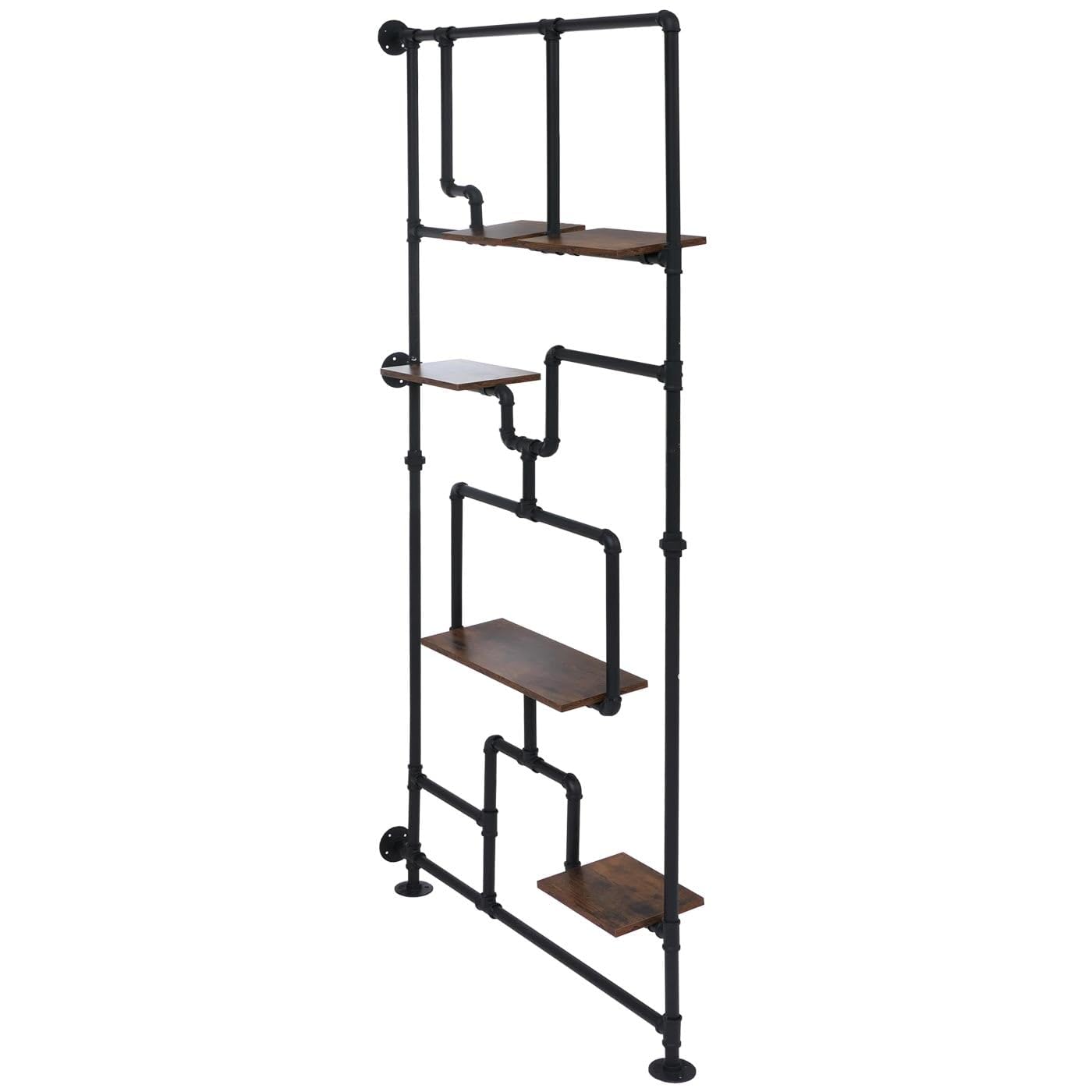 Divisorio con ripiani HWC-P10, scaffale da soggiorno, metallo industriale melaminico MVG 203x100x20 cm - marrone scuro