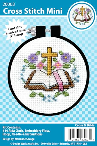 Image of Design Works Crafts Cross & Bible Counted Cross Stitch Kit with Hoop