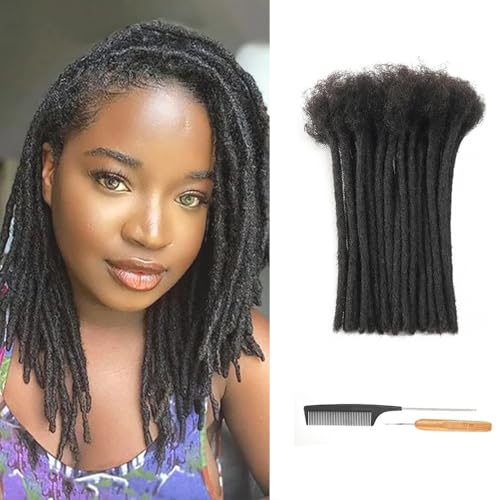 MXIRE 0.6cm Thickness 8 Inch Dreadlock Extensions Human Hair 60 Strands 100% Real Human Hair for Man/Women/Kids Full Handmade Permanent Loc Extensions Bundles Can Be Bleached Dyed Curled Twisted