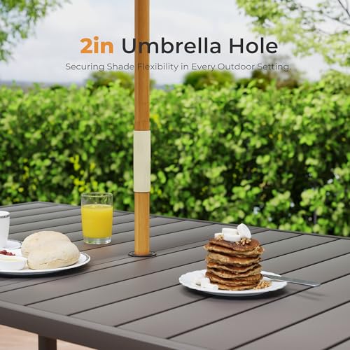 Image of HAPPATIO Outdoor Patio Dining Set, 6 Quick Dry Textilene Dining Chairs and Dining Table with Umbrella Hole, Stackable Textilene Chairs for Garden, Patio and Poolside Backyard, Grey