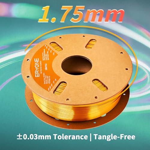 Image of ERYONE Silk Color PLA Filament 3D Printer 1.75mm + /- 0.03mm, Shiny Filament Silk PLA 1KG(2.2lbs) Cardboard Spool, Silk Gold
