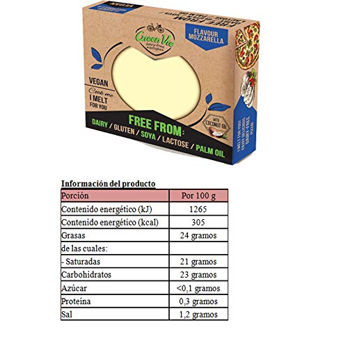 GreenVie Queso Mozzarella Bloque vegano 250g (Pack de 1)