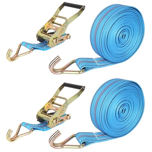 LOLYSIC 2 sangles à cliquet de 3000 kg, Sangle d'ancrage avec tendeur à cliquet et crochets 10 m, sangle à cliquet 50 mm, sangle de tension à cliquet,...