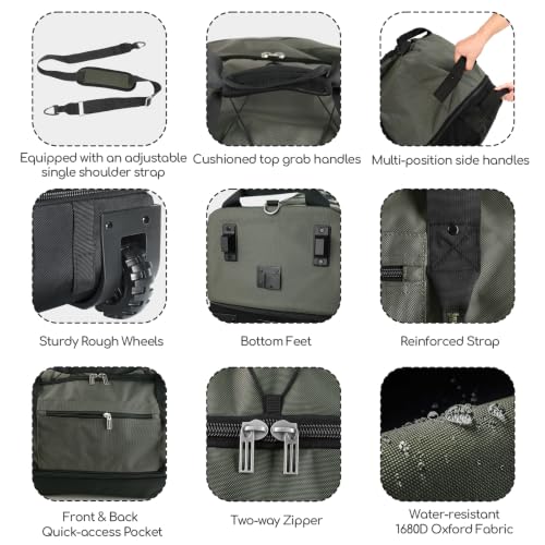 Vrtisa 31” 95L Expandable to 125L Foldable Wheeled Duffle Bag, Army Green by Vrtisa - Used condition - Image 7