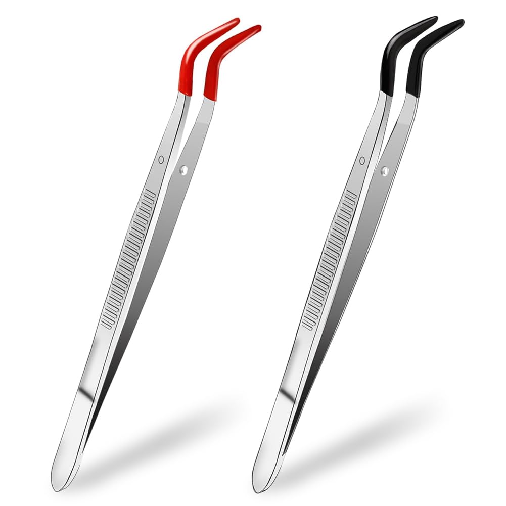 CTRLZS 2 Pcs Tweezers Craft Tweezers Curved Rubber Tips Tweezers PVC Coated Tweezers Non-Marring Bent Tip Tweezers for Crafts