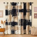 Havenix Abstrakt Schwarz Beige Vorhänge Blickdicht Wohnzimmer Modern Minimalistische Vorhang mit ösen Gardinen 137 cm Hoch 2er Set Verdunklungsvorhänge für Schlafzimmer Fenster