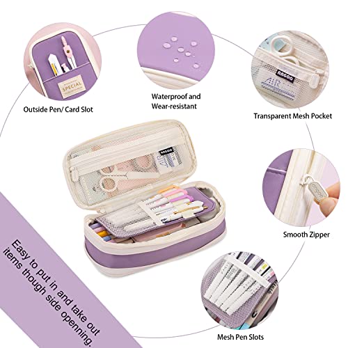 Image of MAMUNU Expandable Pencil case with compartments, Large Capacity Pencil Cases Pencil Bag Pouch Adults, Portable Pencil Case Large School Stationery Organizer, Makeup Cosmetic Bag, Purple