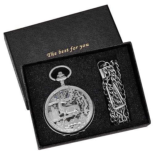 Stainless Steel Single Open Men's Mechanical Pocket Watch, Roman Digital Dial Mechanical Pocket Watch for Men