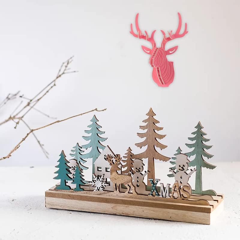 Hooshing Deer Head Wall Decor Antlers Trophy Sculpture DIY 3D Puzzle Red Upgrade Wall Decoration for Living Room Office
