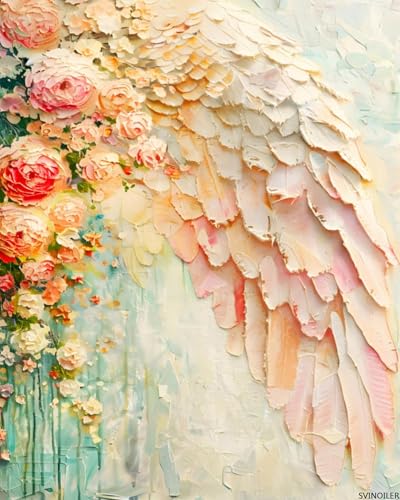 SVINOILER Religion Paint by Numbers for Adults Floral Angel Wings DIY Paint by Numbers Kits for Beginner Easter Paint by Number on Canvas Without Framed 16x20 Inch