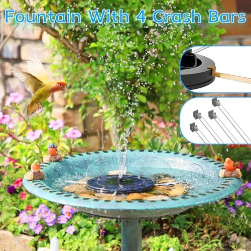AMZtime Solar Fountain Pump 1W Bird Bath Fountain, Solar Powered Water Fountain with 8 Nozzle Set & 4 Fixer, Solar Fountain Pump for Bird Bath, Garden, Pond, Pool - 4