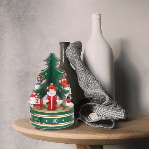 Cabilock Christmas Tree Music Box Decoration Desktop Christmas Wooden Musical Box Figurine with Snowman Rotating Wind Up Wooden Melody Box Ornaments for Holiday Festival - Image 3
