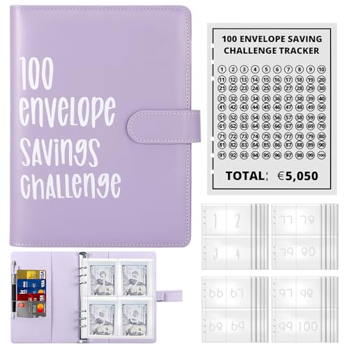 100 sobres para ahorrar dinero, encuadernación de desafío, tamaño A5, planificador de presupuesto para 100 días, libro de ahorro de dinero, ahorro, encuadernación con sobres de dinero en efectivo,
