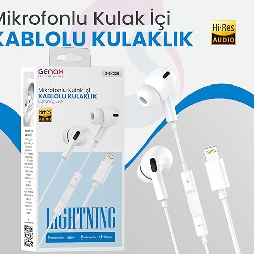 Lightning Silikonlu Mikrofonlu Kablolu Kulak İçi Kulaklık Net Ses ve Gürültü Azaltma - Görsel 4