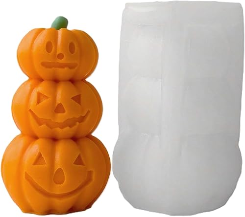 Molde de vela de calabaza de Halloween, molde de silicona de calabaza de terror 3D, molde de silicona reutilizable adecuado para velas de bricolaje,