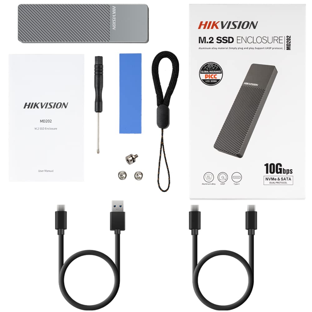 Hikvision M.2 NVMe and SATA SSD Enclosure Aluminum, RTL | B2B