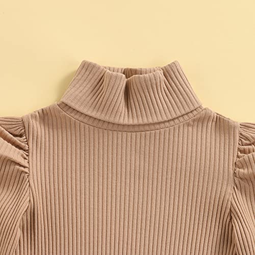 Rsrzrcj Kids Toddler Baby Girl Fall Winter Outfit Long Sleeve Knit Turtleneck Sweater Top A-Line Pleated Skirt 2Pcs Clothes Set (A-Khaki+Black, 3-4T) #TOP3