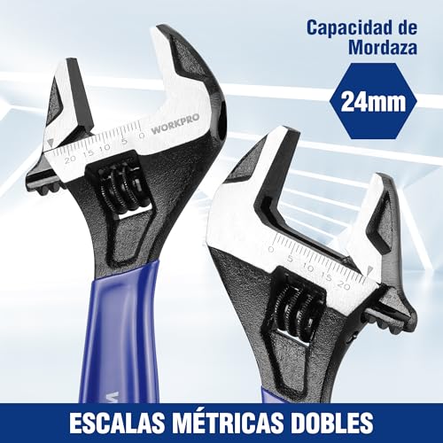 Miniatura 5 de Workpro Llave Inglesa De 150 Mm, Llave Ajustable De Cr-V, Llave Métrica De Boca Ancha De 24 Mm, Con Mango Ergonómico Suave