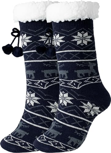 Image of BenSorts Women Thick Christmas Slipper Socks Non Slip Grippers Size 6-10