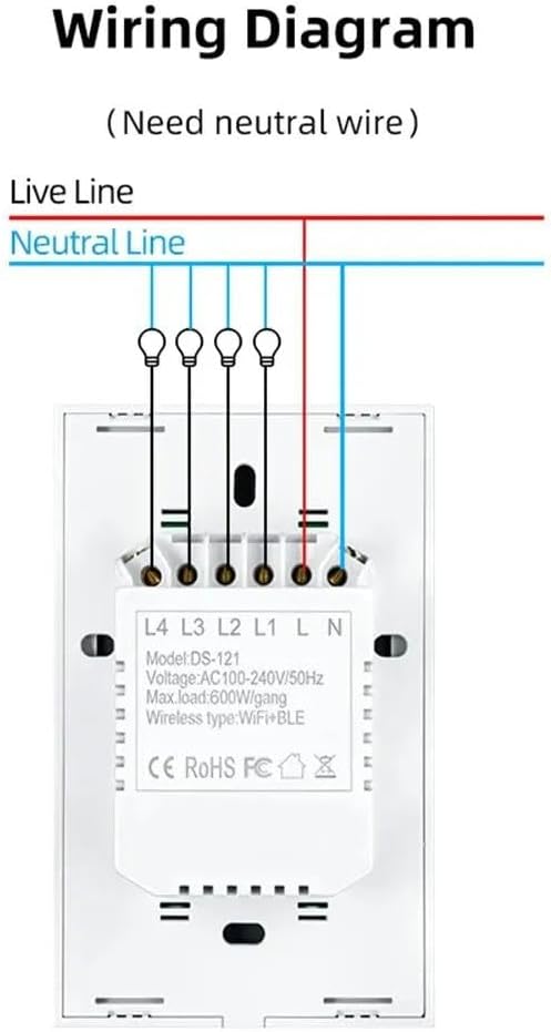 Tuya WiFi Smart Light Switch Neutral Wire Required Wall Touch Switch US Smart Life Voice Control 1/2/3/4 Gang-121BW-BLACK-02